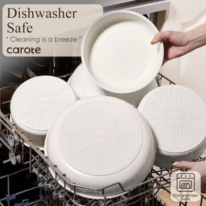 CAROTE Pots and Pans Set Non Stick, Detachable Handle Cookware, 21pcs,White