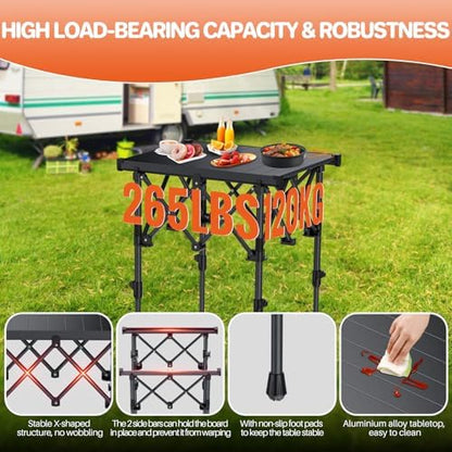 FUNYKICH Folding Camping Square Table, 2 Height Adjustable 17.3'' & 27.6''