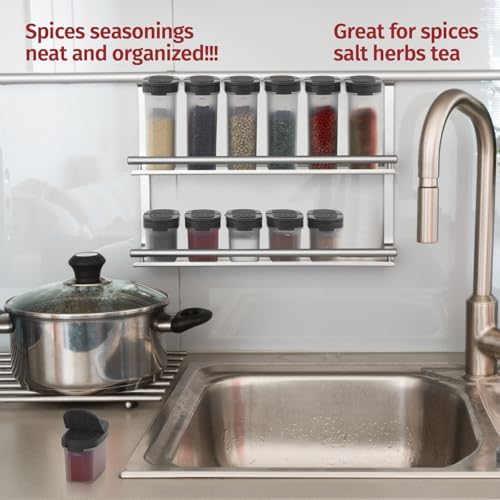SIGNORA WARE Plastic Spice Containers – Spice Jar Set 8 Pack, 4 Mini, 4 Large – Spice Jars to Store Spices, Herbs, Marinade, Sugar, Salt, Pepper – Refillable Airtight Small Spice Jars with 2 Way Lids