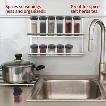 SIGNORA WARE Plastic Spice Containers – Spice Jar Set 8 Pack, 4 Mini, 4 Large – Spice Jars to Store Spices, Herbs, Marinade, Sugar, Salt, Pepper – Refillable Airtight Small Spice Jars with 2 Way Lids