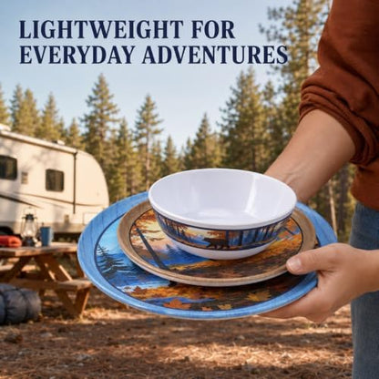 12-Piece Melamine Dinnerware Set for 4, Camping Dishes with Bear Design