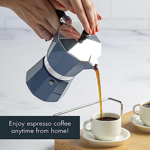 Primula Classic Moka Pot Stovetop Espresso and Coffee Maker, Italian and Cuban Cafetera for Rich Espresso Brewing, Durable Aluminum Greca Coffee Maker with Easy Grip Handle, 6-Cup, Blue