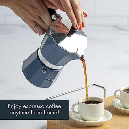 Primula Classic Moka Pot Stovetop Espresso and Coffee Maker, Italian and Cuban Cafetera for Rich Espresso Brewing, Durable Aluminum Greca Coffee Maker with Easy Grip Handle, 6-Cup, Blue