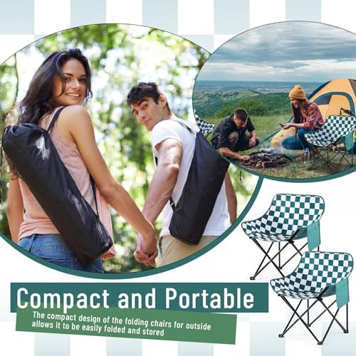 2 Pack Folding Camping Chairs Portable, Green,White, Chessboard