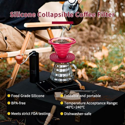 2 Pcs Collapsible Pour Over Coffee Dripper,Reusable Silicone Coffee Filter Holder,Food Grade Silicone,Suitable For Camping,Picnic,Party,Traveling,Office(Blue + Red)