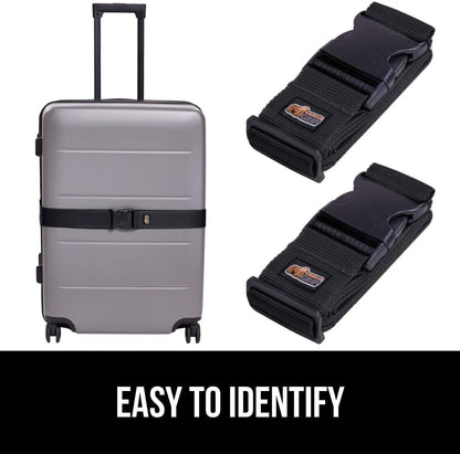 GORILLA GRIP Heavy Duty 8 Pack Adjustable Luggage Straps for Suitcases, Easy to Identify Travel Belt Connector Holds Suitcase Together, Extends Life of Bag, Strap Connects Two Bags, Accessories, Black