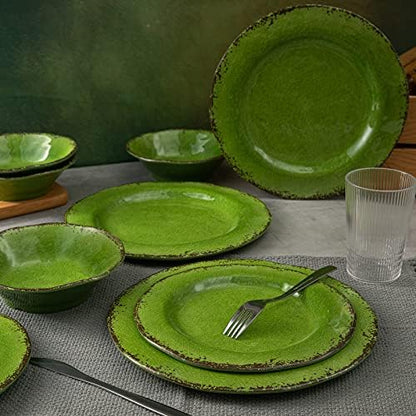 LEHAHA Modern Rustic Melamine Dinnerware Sets, 12-Piece Camping Dishes Set