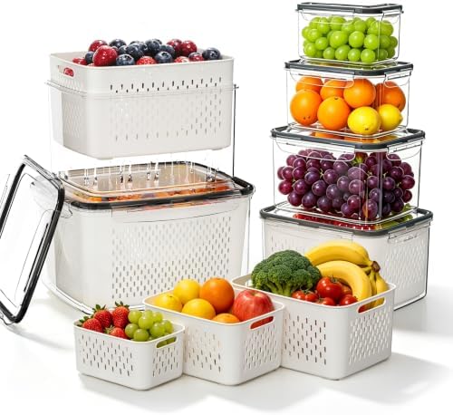 JOYZAN Fruit Storage Containers for Fridge with Airtight Lids 6 Pack