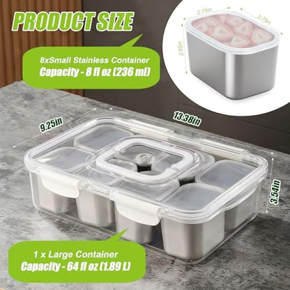 Snackle Box Container Stainless Steel - 8 Compartment Divided Serving Tray