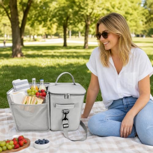 Cooler Organizer Insert, 2-in-1Leakproof Beach Bag Organizer, Portable Dry-Wet Separate Tote Insert, Gray