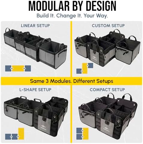 Modular 5-Section Heavy Duty Trunk Organizer, Gray