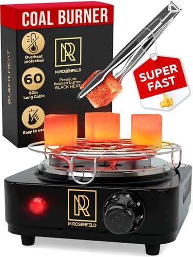M. ROSENFELD Hookah Coal Burner 500W with Grid - Coal Burner for Hooka Cubes Black Heat Hookah Charcoal Burner Electric for Shisha with Grill & Free Hooka Tongs Hooka Stove - 304 Stainless Steel