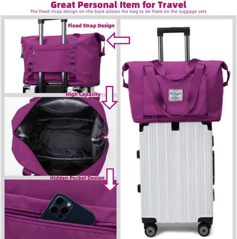 Large Capacity Foldable Travel Bag, Expandable lightweight Carry on Bag, Dry with Wet Separation Spor Duffel Bags