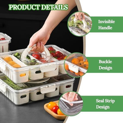 Salad Bar Containers for Fridge with Lid Handle, Fruit Storage Veggie Tray