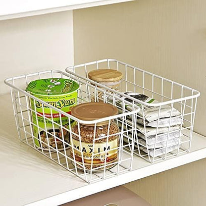 2 Set LeleCAT Hanging Wall Basket Organizer Over the Cabinet Door Adhesive Wire Baskets for Organizing Kitchen Food Pantry Bathroom Shelf Storage No Drilling Wall Mounted,White