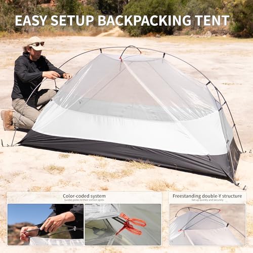 Naturehike Mongar Upgraded 1/2/3 Person Backpacking Tent,Waterproof Lightweight Camping Tent with Footprint