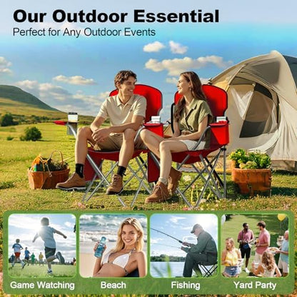 Folding Portable Camping Chair with Cooler, Cup Holder & Storage Pocket