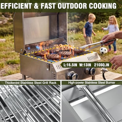 Bestfire 2-Burner Tabletop Propane Gas Grill, Dual Connections, 20,000 BTU Stainless Steel Portable Grill, Fits Large Gas Cylinders/Small Canisters, for Camping, RV, Outdoor BBQ