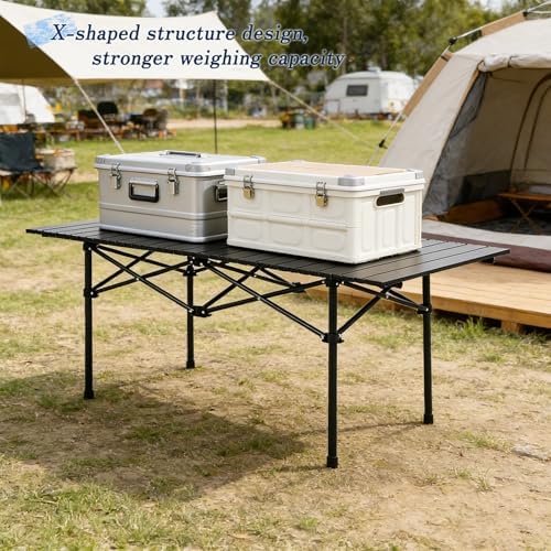 Camping Table with 6 Chairs, Portable Folding Picnic Table Set