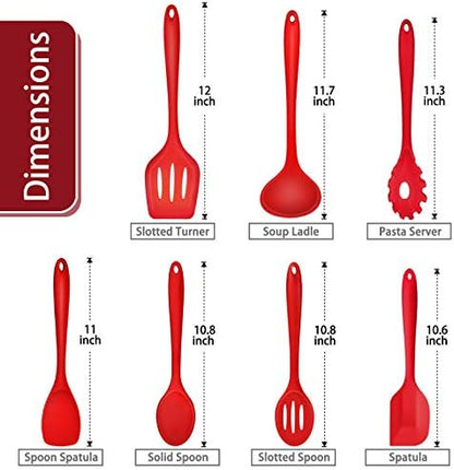 P&P CHEF Red Kitchen Utensils, Silicone Cooking Utensil Set of 7