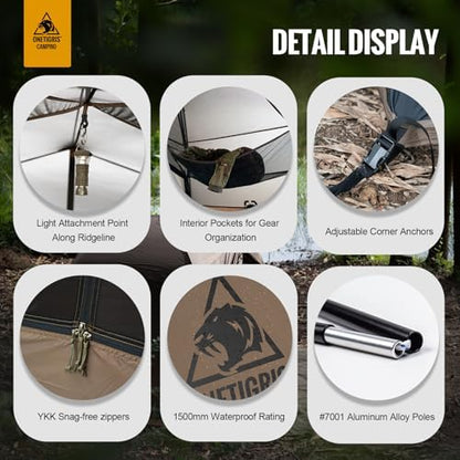 OneTigris COSMITTO 2 Person Backpacking Tent Shelter- Free Standing Lightweight Waterproof 3 Season Camping Tent for Outdoor Hiking Mountaineering