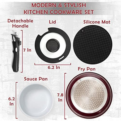 Moss & Stone 5-Piece Nonstick Pots and Pans Set, Removable Handle Cookware