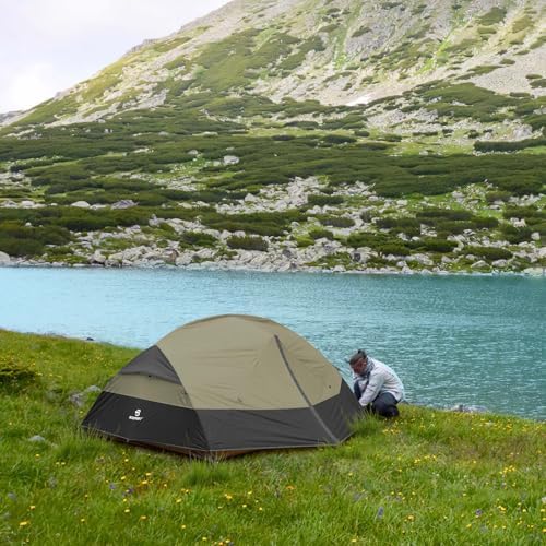 Bessport Camping Tent for 2-3 Person, Lightweight Backpacking Tent Waterproof Windproof Two Doors Easy Setup Double Layer Outdoor Tents for 3 to 4 Seasons, Suitable for Outdoor,Hiking,Camping