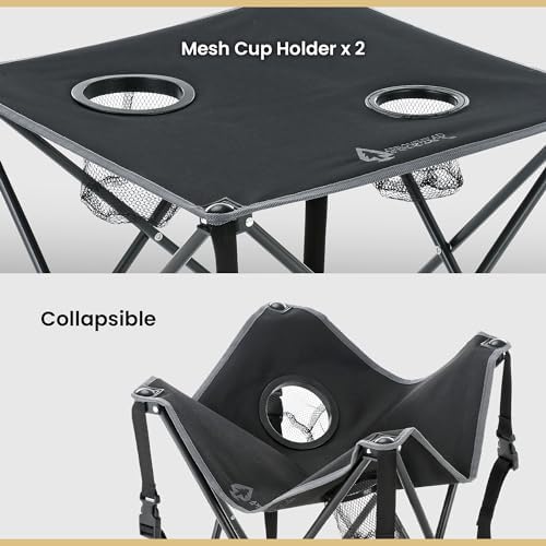 ARROWHEAD OUTDOOR 26” (66cm) Portable Camping Folding Table, 2 Cup Holders, Square, Carrying Case, Steel Frame, High-Grade 600D Canvas