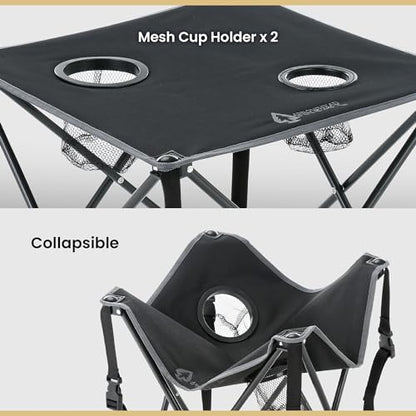 ARROWHEAD OUTDOOR 26” (66cm) Portable Camping Folding Table, 2 Cup Holders, Square, Carrying Case, Steel Frame, High-Grade 600D Canvas