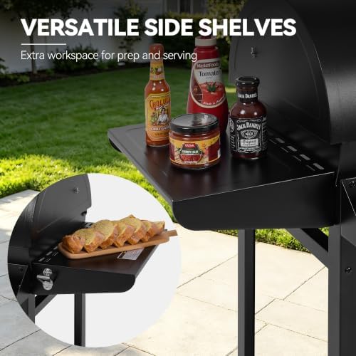 Royal Gourmet CC1830T Barrel Charcoal Grill, Front Storage Basket, Hooks