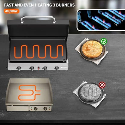 SKOK 4 Burners Outdoor Tabletop Gas Griddle with Hood, Flat Top Grill