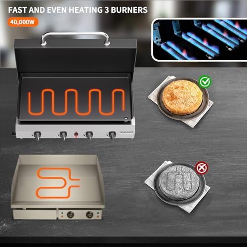 SKOK Propane Gas Griddle with Hood - Flat Top Grill with Standing Cart