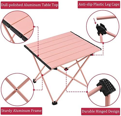 Grope Portable Beach Table for Sand, Folding Camping Table (Pink-L)