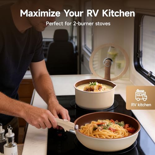 17-Piece RV Pots and Pans Set with Detachable Handle for Camper