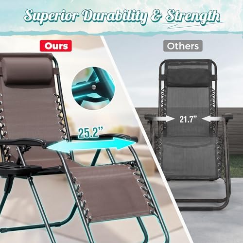 Homall Zero Gravity Patio Folding Lawn Chairs Outdoor Gravity Camp Reclining Lounge Chair with Pillows for Poolside Backyard and Beach Set of 2 (Brown)