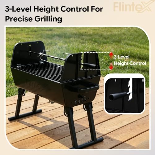Flintex Portable Dual Zone Rotisserie & Grill, Charcoal Grill, Foldable