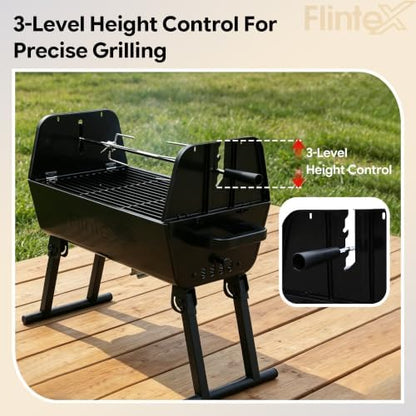 Flintex Portable Dual Zone Rotisserie & Grill, Charcoal Grill, Foldable