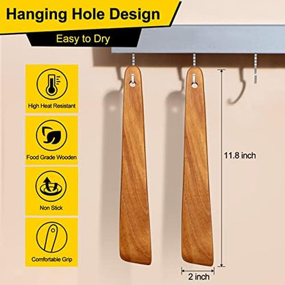 Non Toxic Wood Spatula for Cooking Spoon Teak Wooden Utensil Set Spurtle