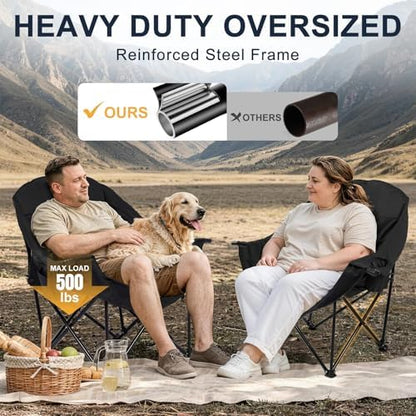Oversized Camping Chairs 2 Pack, 500 LBS Heavy Duty Folding Chairs, Black