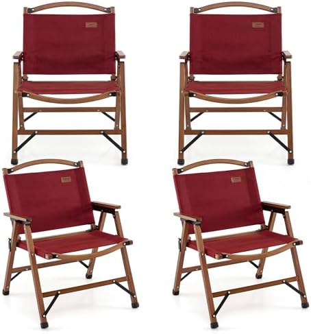 GYMAX Camping Chairs, 330lbs Folding Lawn Chair with Heavy Duty 900D Oxford Cloth & Lightweight Bamboo Frame, Outdoor Portable Camp Chairs for Picnic, Patio, Porch, Backyard, Fishing, Beach (4 Pieces)