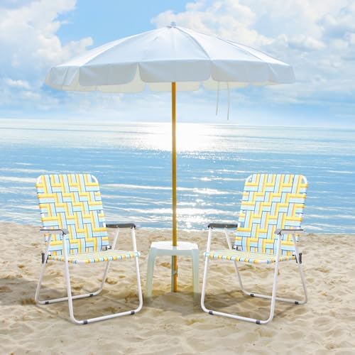 VINGLI Patio Lawn Webbed Folding Chairs Outdoor Beach Portable Camping Chair for Yard, Garden (2, Yellow, Oversized)