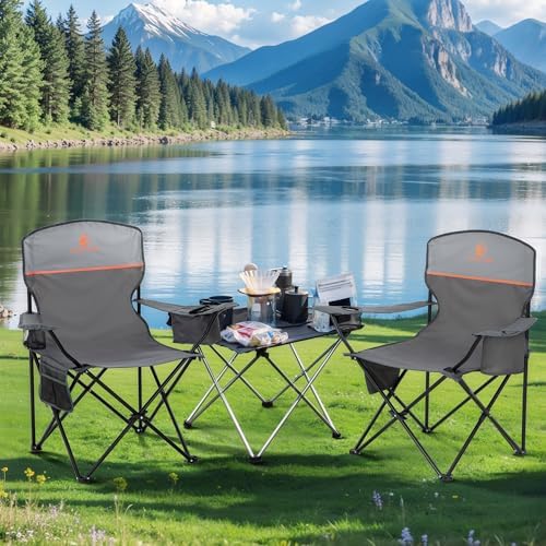 LET'S CAMP Camping Chair 2 Pack Folding Chair with 4-Can Cooler Bag