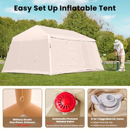 Inflatable Tents for Camping, Large Blow Up Tent with Hand Pump, Easy Setup InflatableTent 4 Season Tent, Waterproof Oxford Air Glamping Tents for Camping Adult 4/6/8/10/12 Person