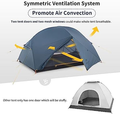 Naturehike Mongar 2 Person Backpacking Tent, 3 Season Ultralight Lightweight 2 Person Tent, Double Layer Free Standing Tents for Camping Hiking Cycling