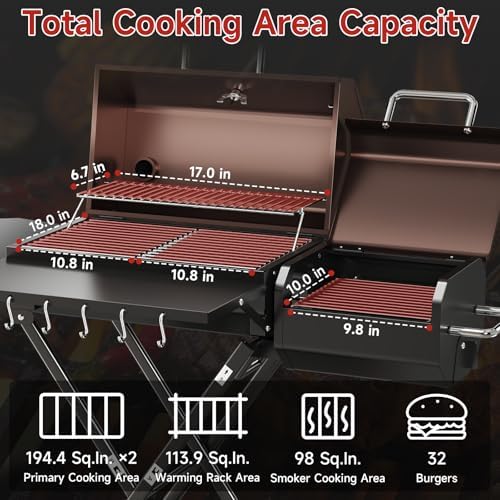 Portable Charcoal Grill with Smoking Function, Foldable Suitcase Design with Wheels, Multi-Tier Storage Rack & Waterproof Cover for Outdoor BBQ Parties (Khaki)