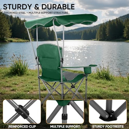 Northroad 2 Pack Folding Camping Chairs with Canopy Shade, Beach Chair with Cup Holders, Phone Holder, Armrests & Carry Bag for Outdoors Travel Sports Fishing, Purple & Green