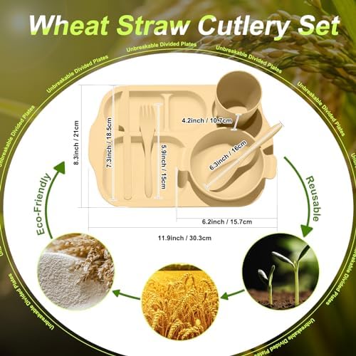 Honoson 24pcs Wheat Straw Dinnerware, Unbreakable, Light Color