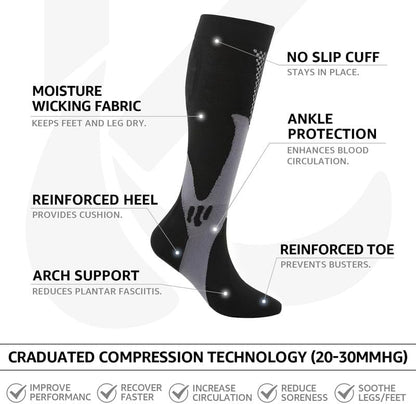 Kickticks 4 Pairs Compression Socks for Woman & Man Unisex 20-30mmHg Knee high Plus Size Wide Calves for Flying Running…
