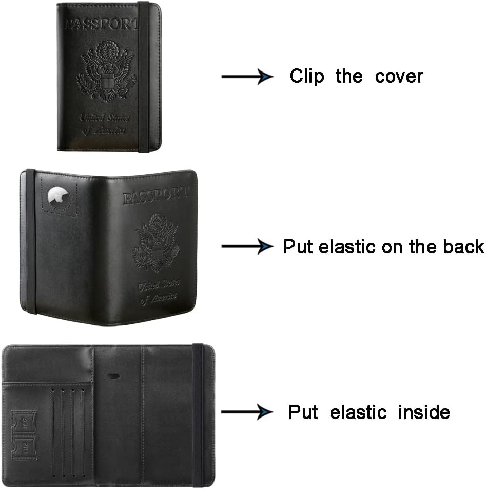 Airtag Passport Holder Cover Wallet Travel Essentials RFID Blocking Leather Card Case International Must Haves Travel Accessories for Women Men(119#Black)