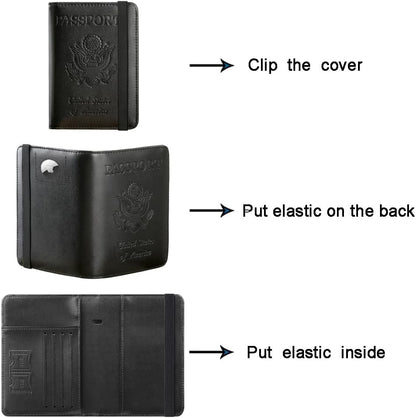 Airtag Passport Holder Cover Wallet Travel Essentials RFID Blocking Leather Card Case International Must Haves Travel Accessories for Women Men(119#Black)